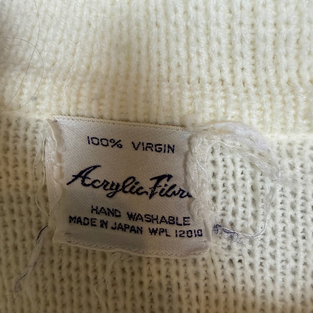 Vintage 60s Cream Acrylic Knit Cardigan Peter Pan Collar Button Front Japan WPL - Picture 2 of 5